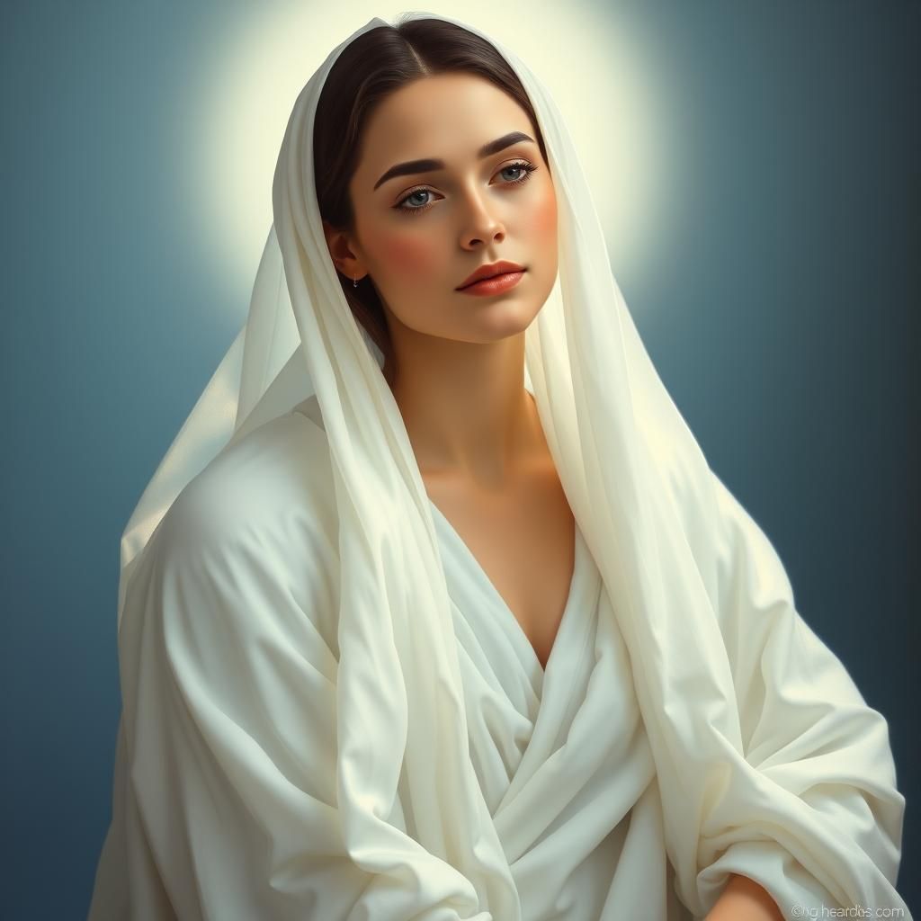 Ethereal Woman Embodies Mercy and Tranquility