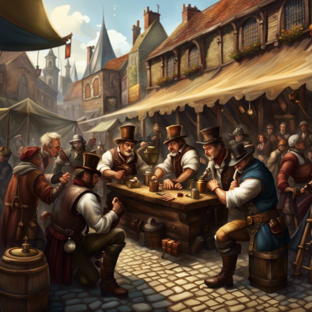 Medieval Market with Steampunk Engine