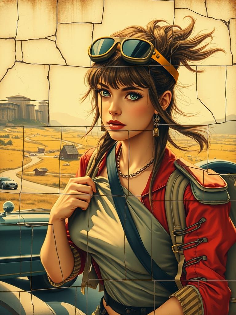 Punk Girl Traveler in Pop Art Surrealism Style