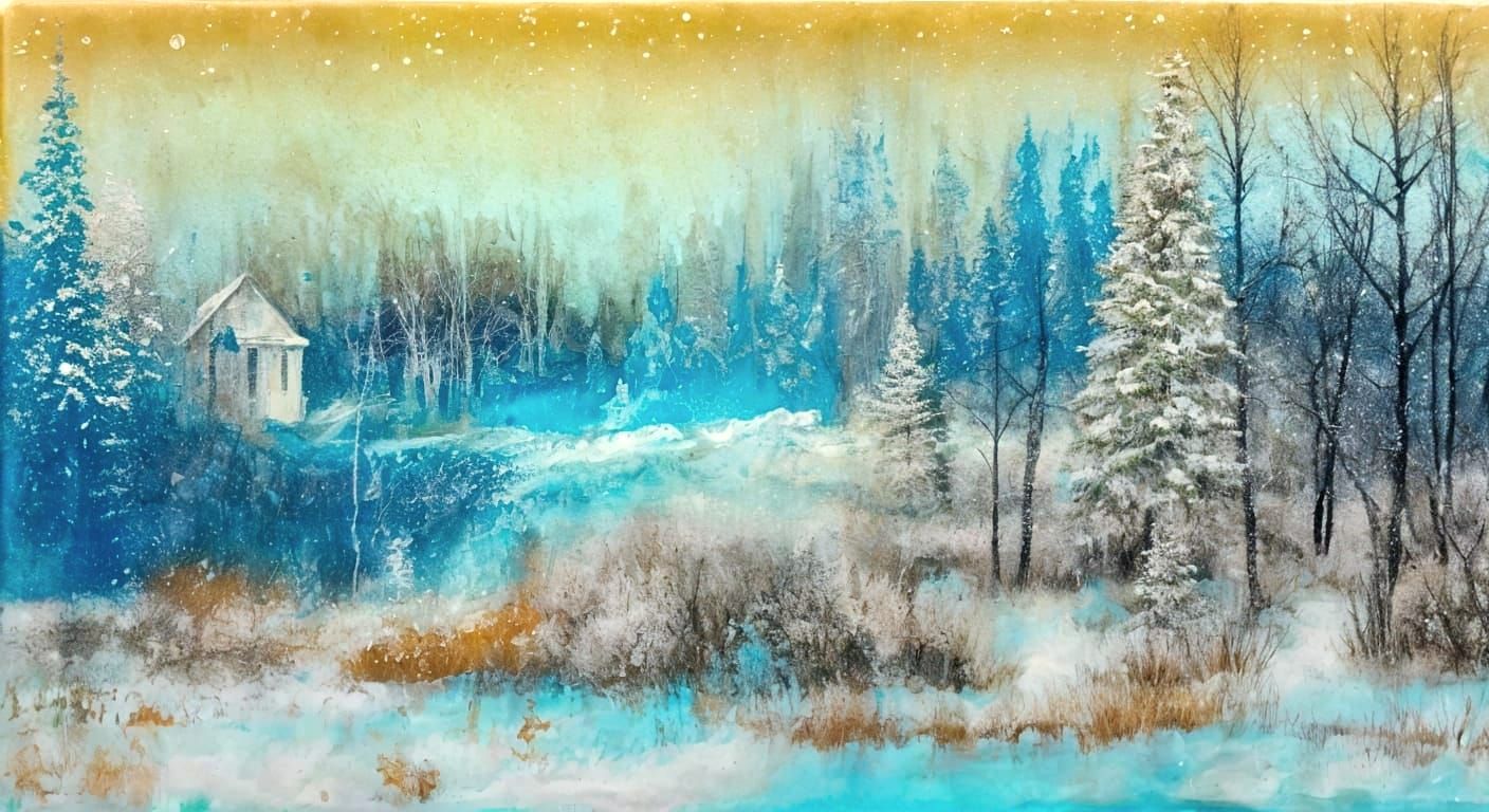 Textured Snowy Landscape Masterpiece in Impressionist Style