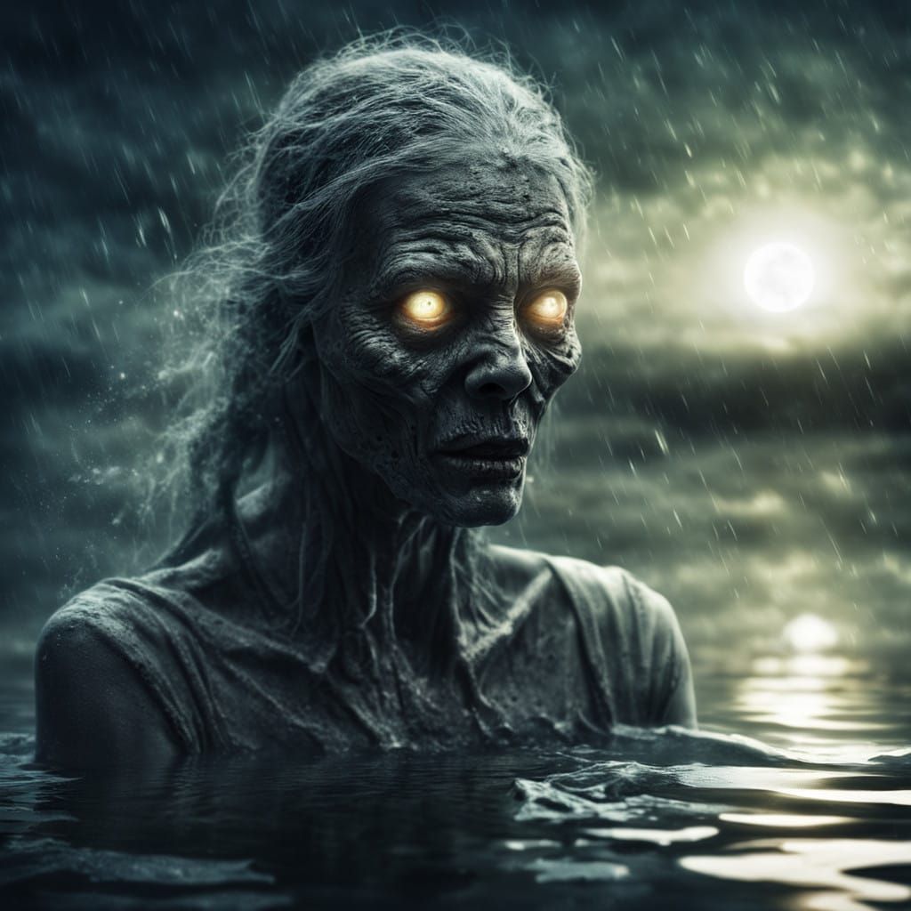 Glowing Ghoul Woman in Toxic Nighttime Abyss