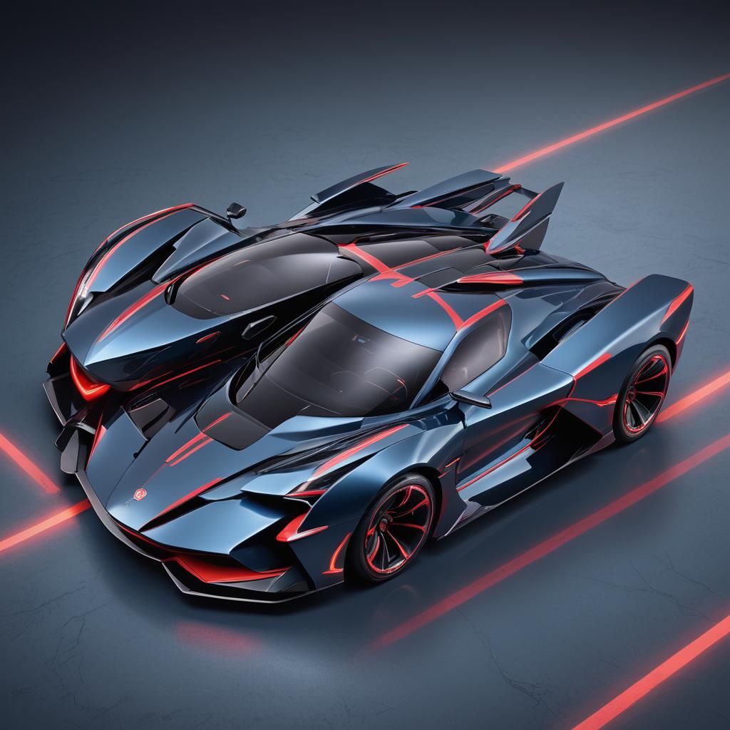 Futuristic Concept Car with Glowing Red Stripes