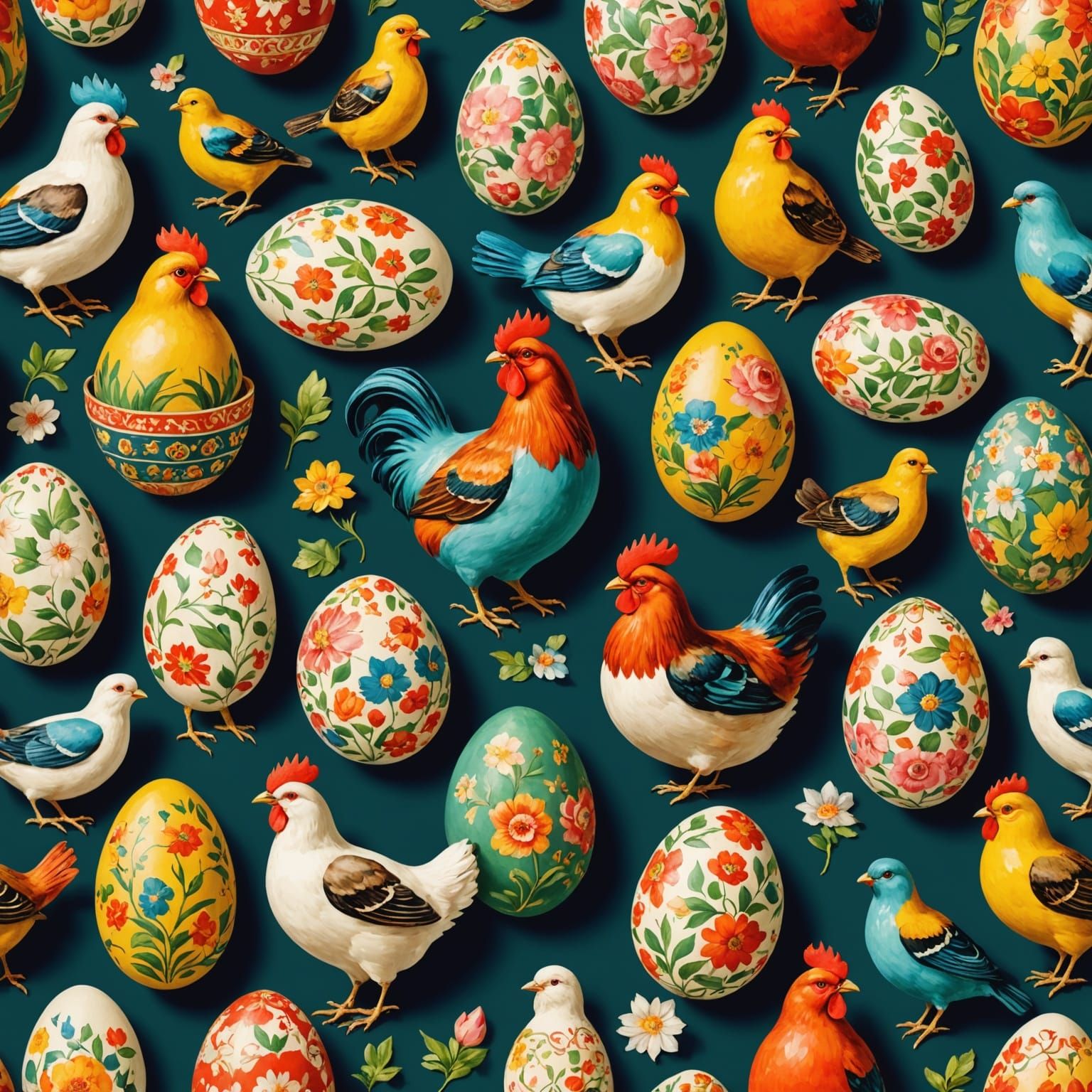 Vibrant Easter Art in Vintage Style