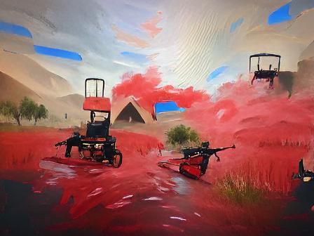 Apocalyptic Dreamscape: Wheelbarrows in a Surreal Desert