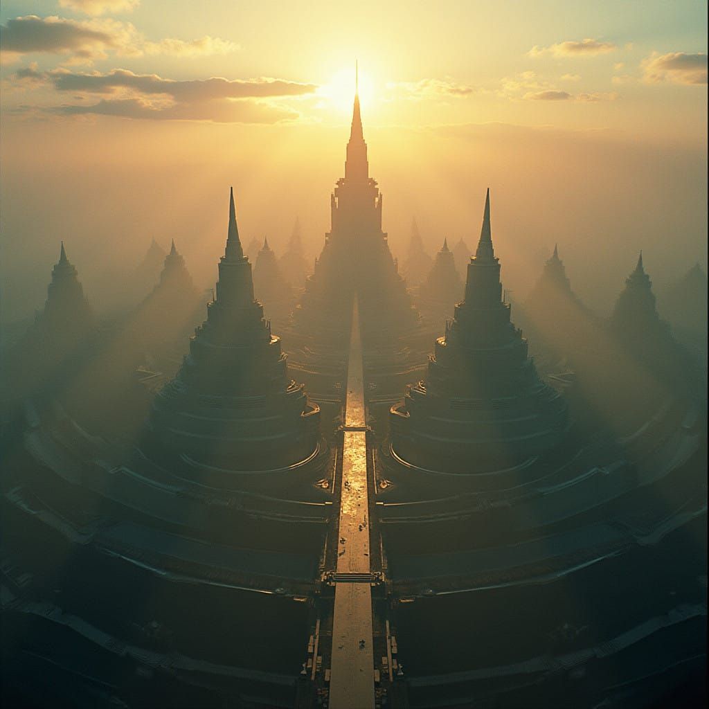 Epic Atlantis Metropolis in Golden Hour Light