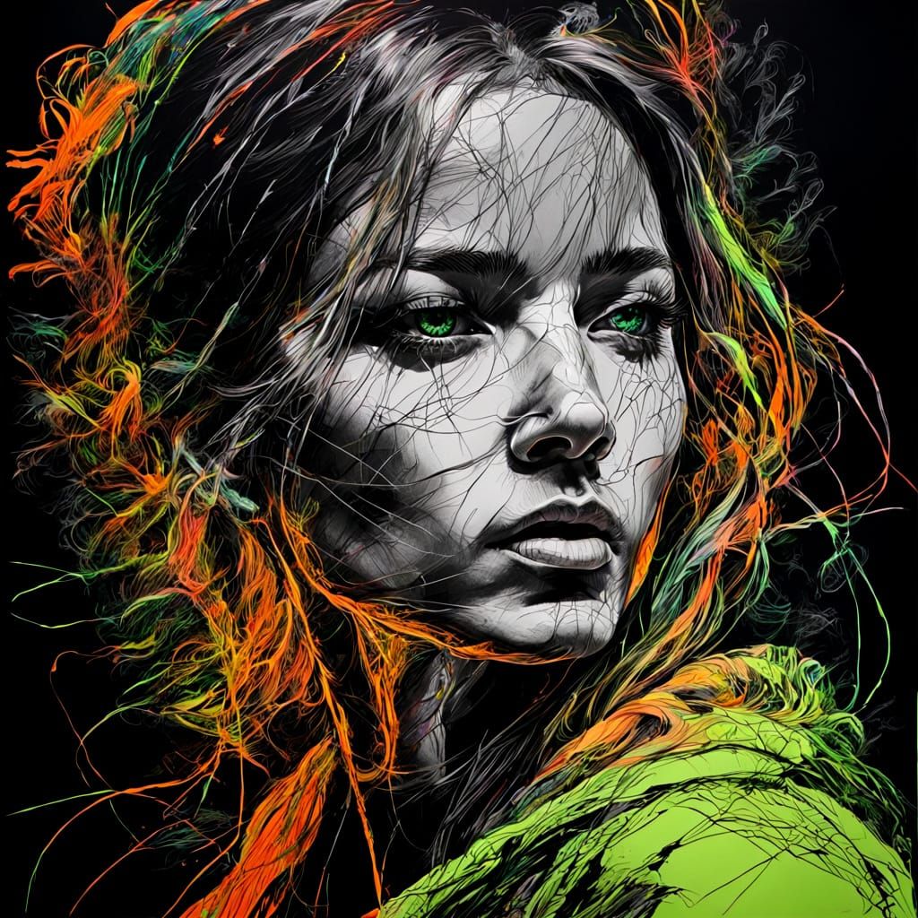 Neon Scratch Art Portrait of a Woman