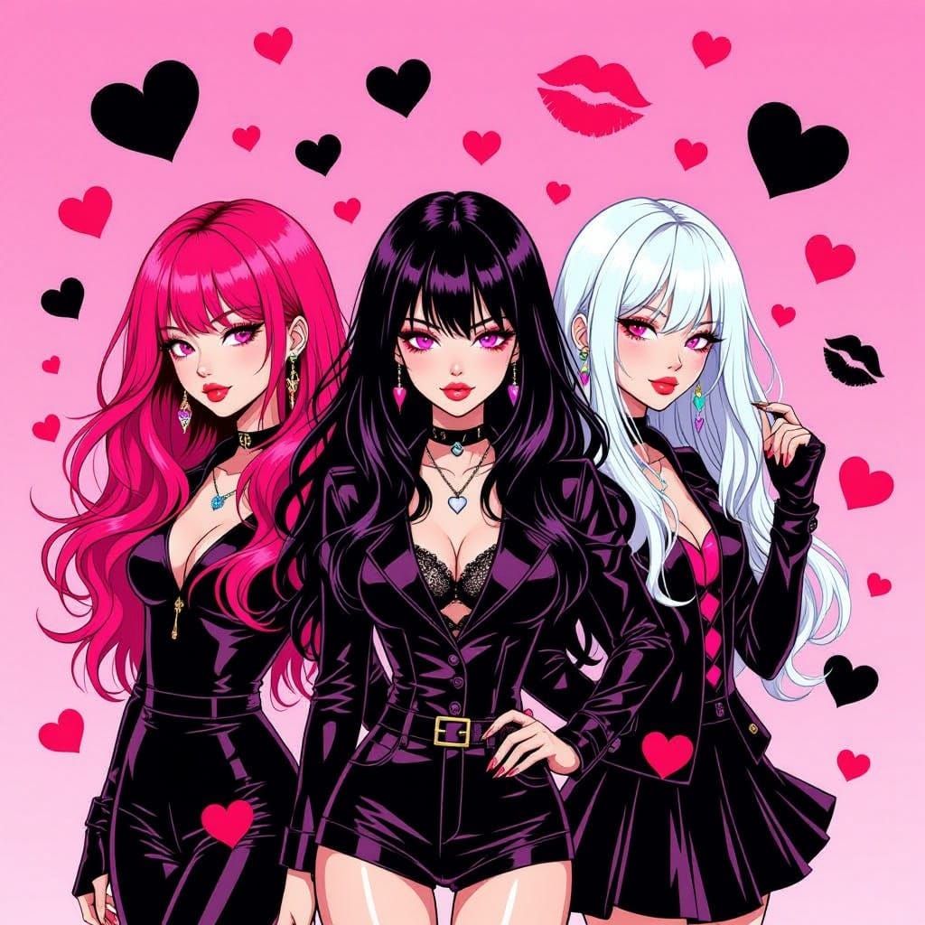 Bold Egirl Silhouettes on Vibrant Hot Pink Background