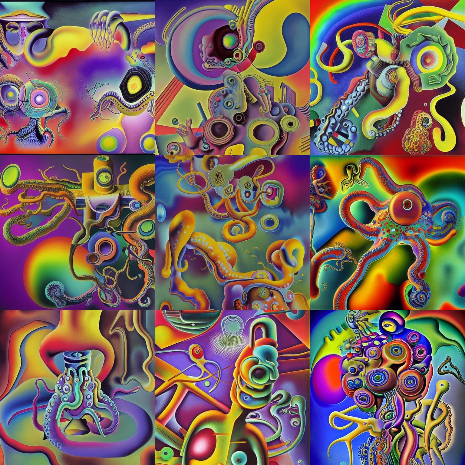 Surreal Robot Tentacles in a Psychedelic Digital Art Style