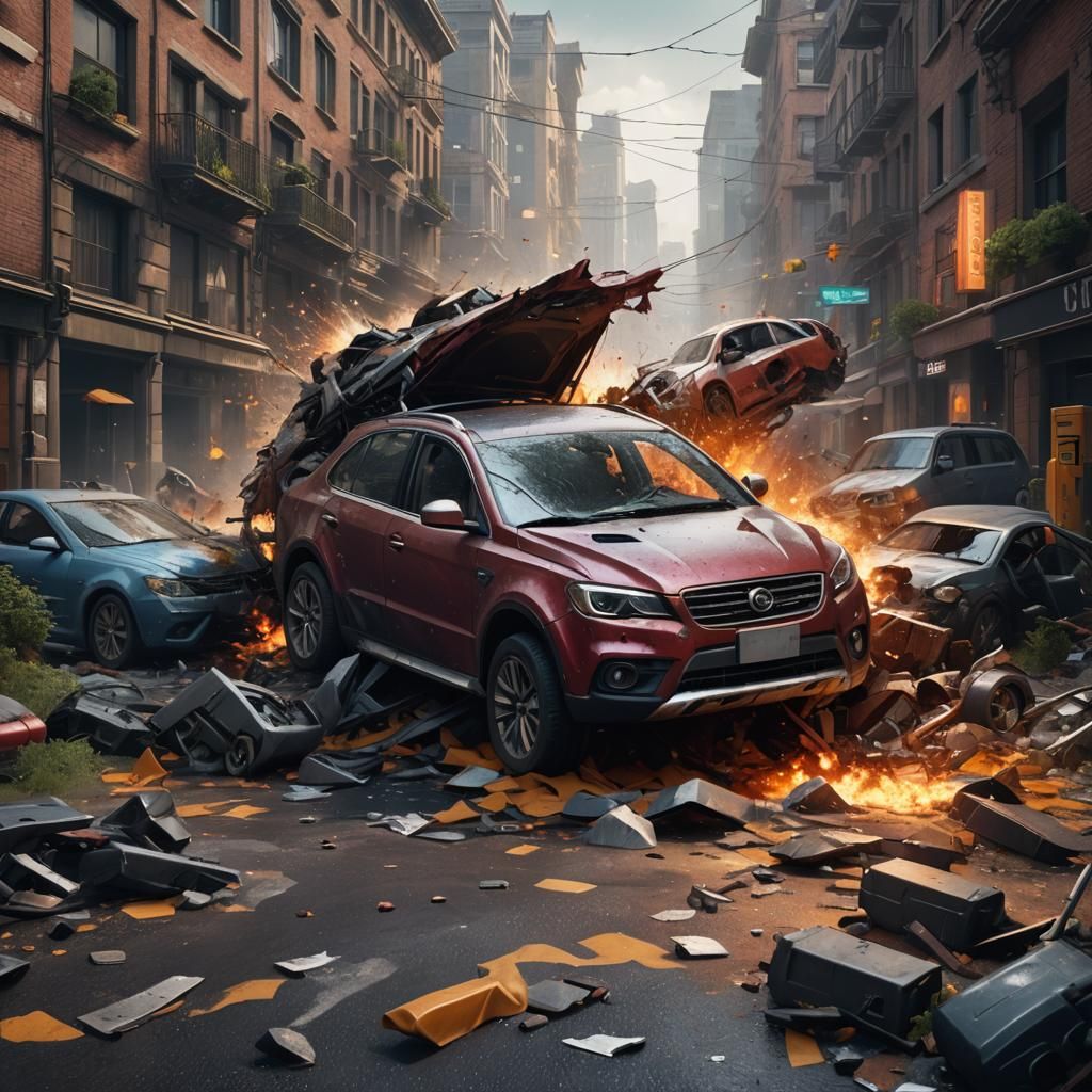 Detailed Car Crash Matte Painting in 8K