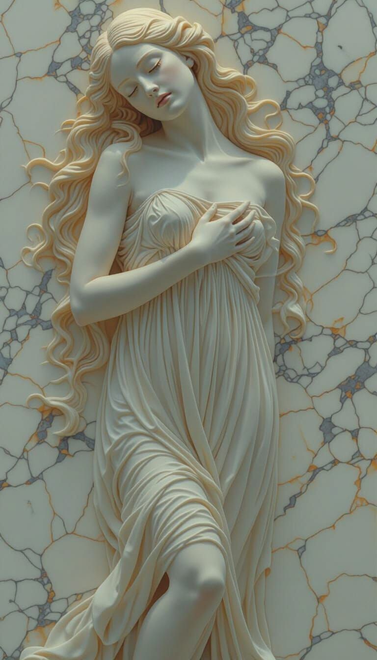 Eurasian Woman in Marble Engraving Style