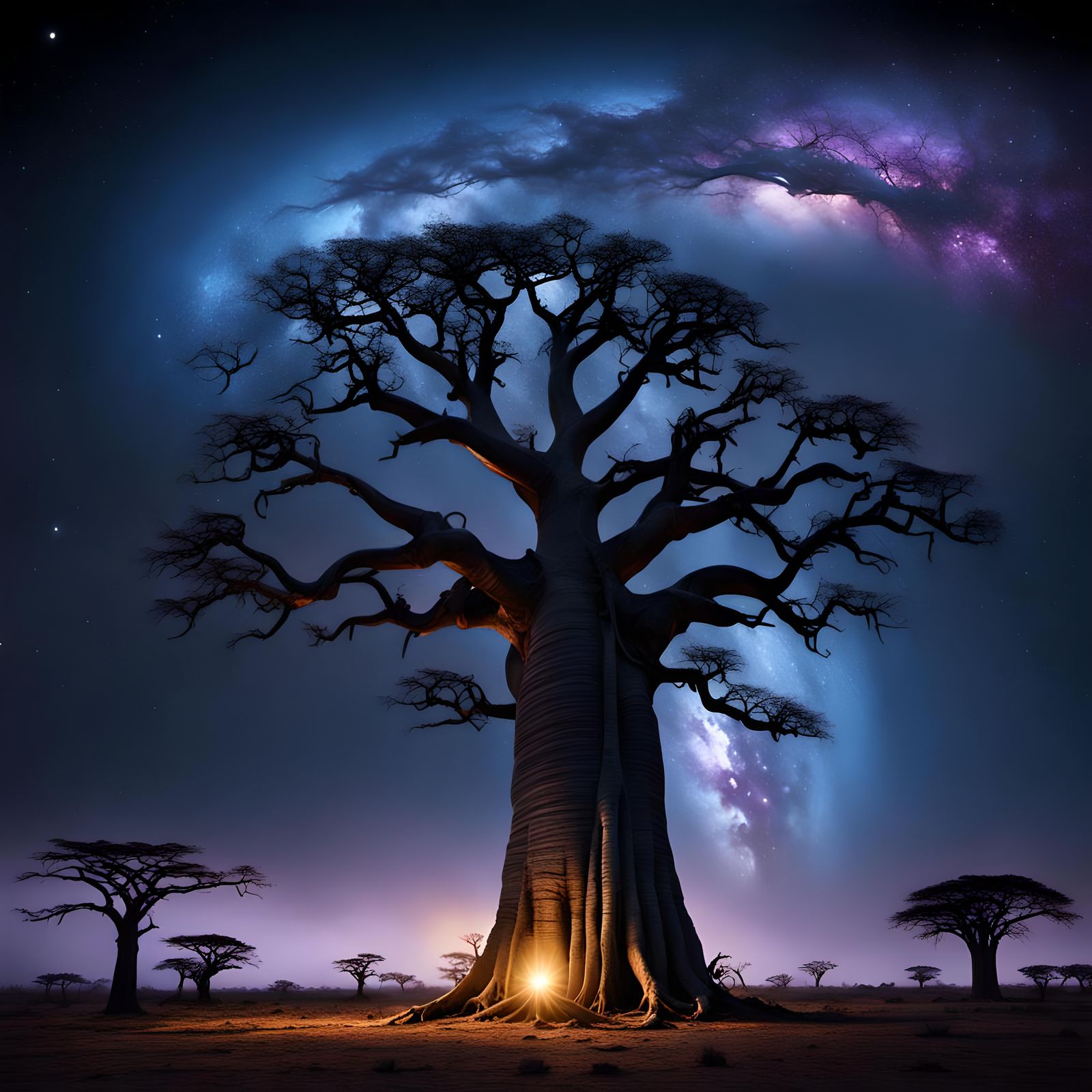Baobab Tree Under Starry Night Sky