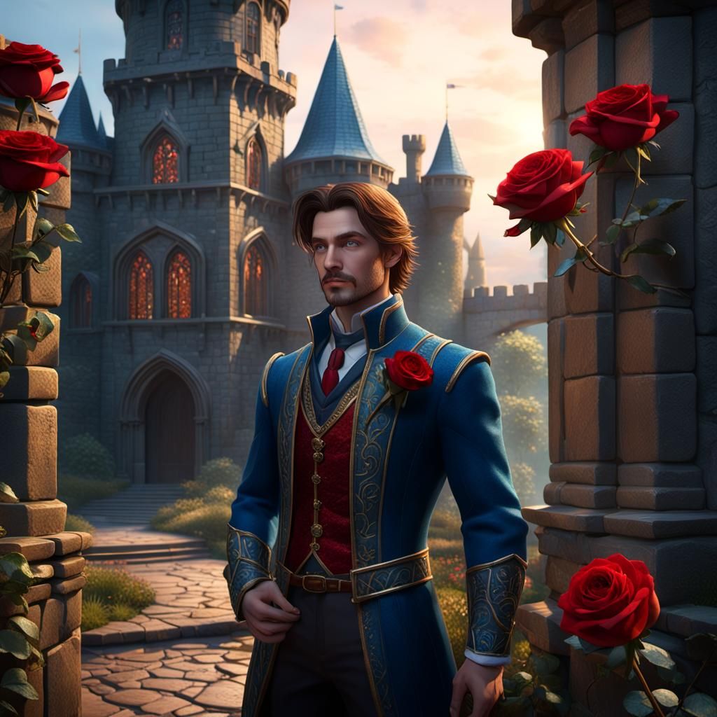 Charming Prince with Rose in Romantic Storybook Style