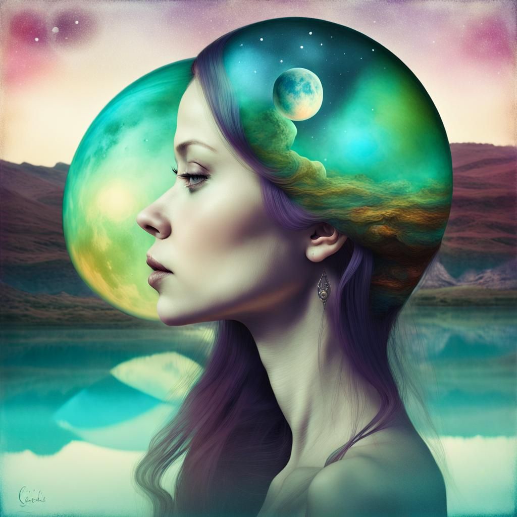 Surreal Double Exposure Portrait on Alien Planet