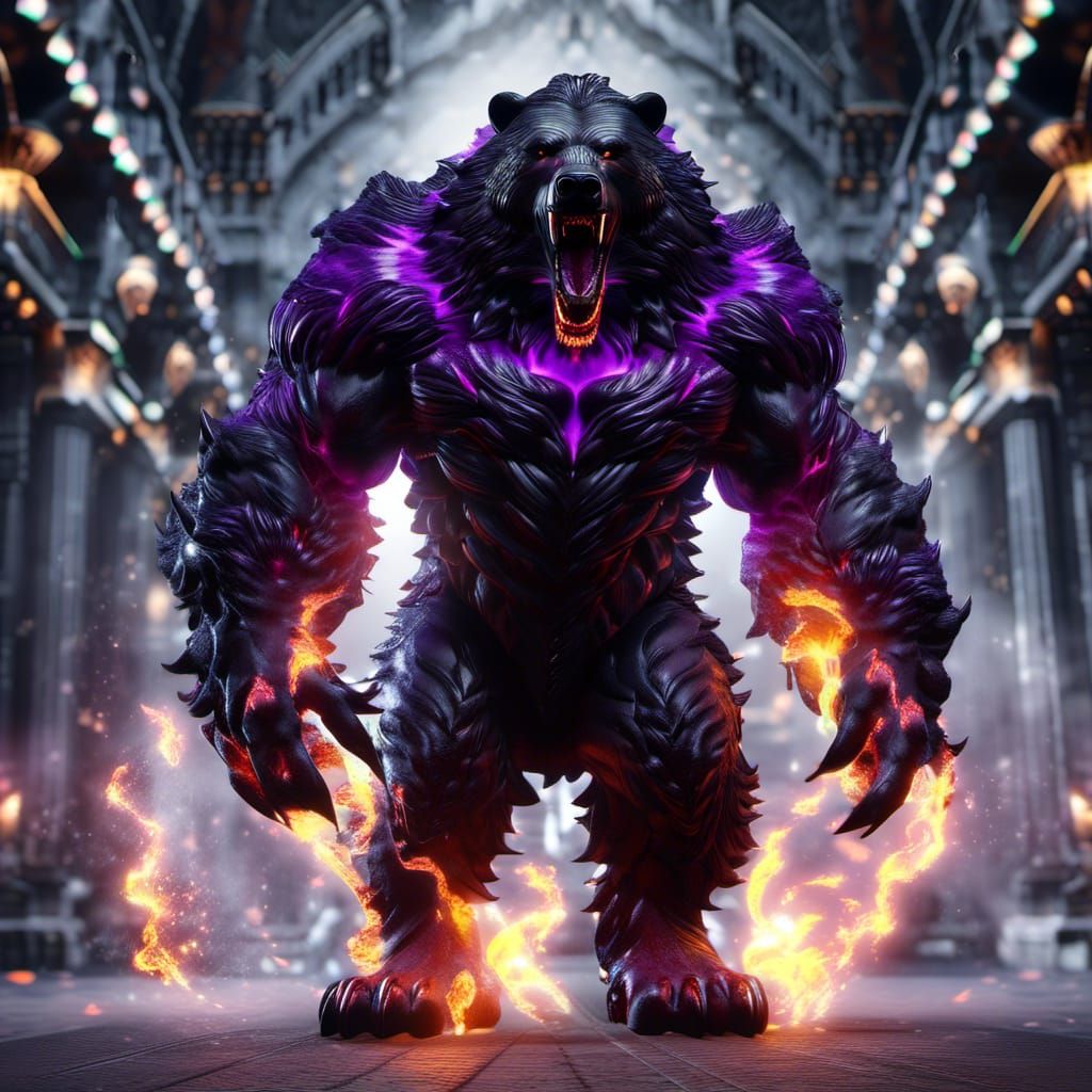 Gothic Dire Grizzly with Ink Fur in Dark Fantasy
