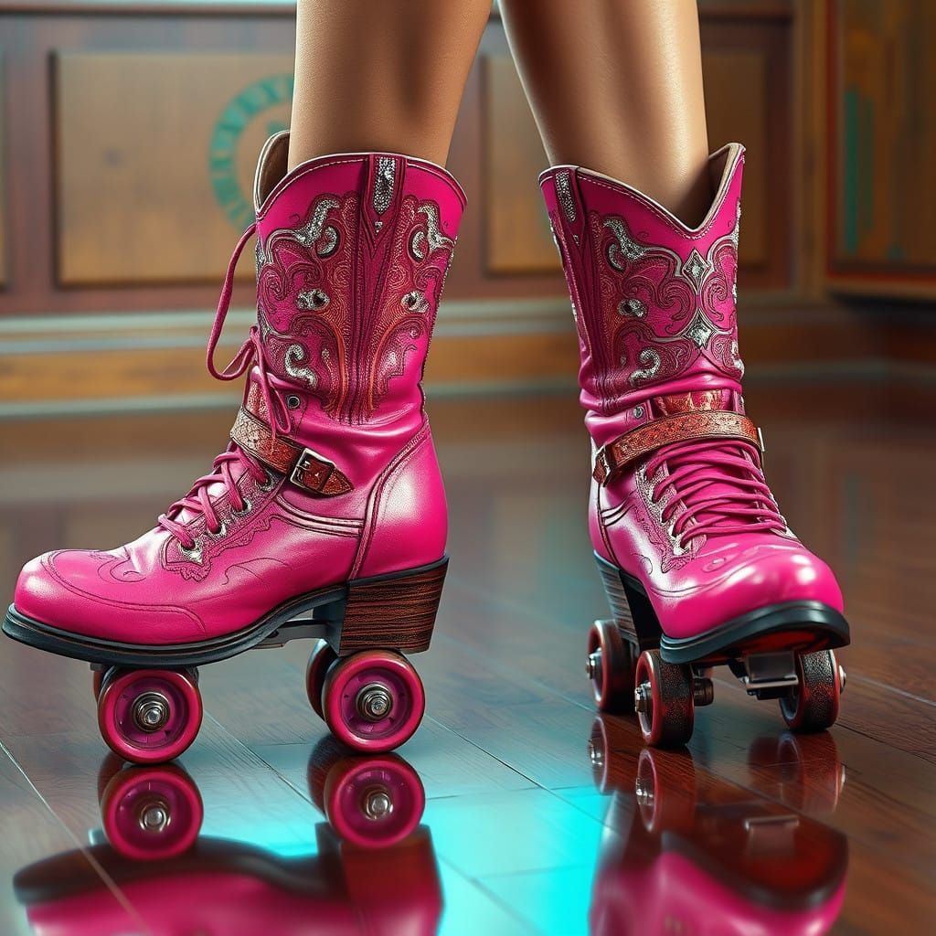 Woman in Futuristic Cowboy Boot Roller Skates