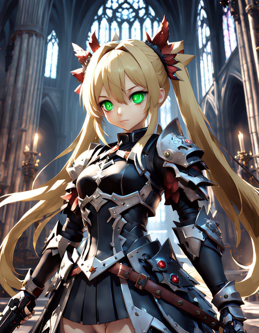 Blonde twin tails haired anime corrupted magical girl with g...