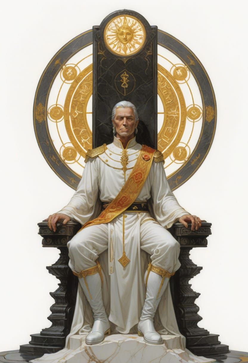 Regal Emperor on Throne, Vivid Fantasy Illustration