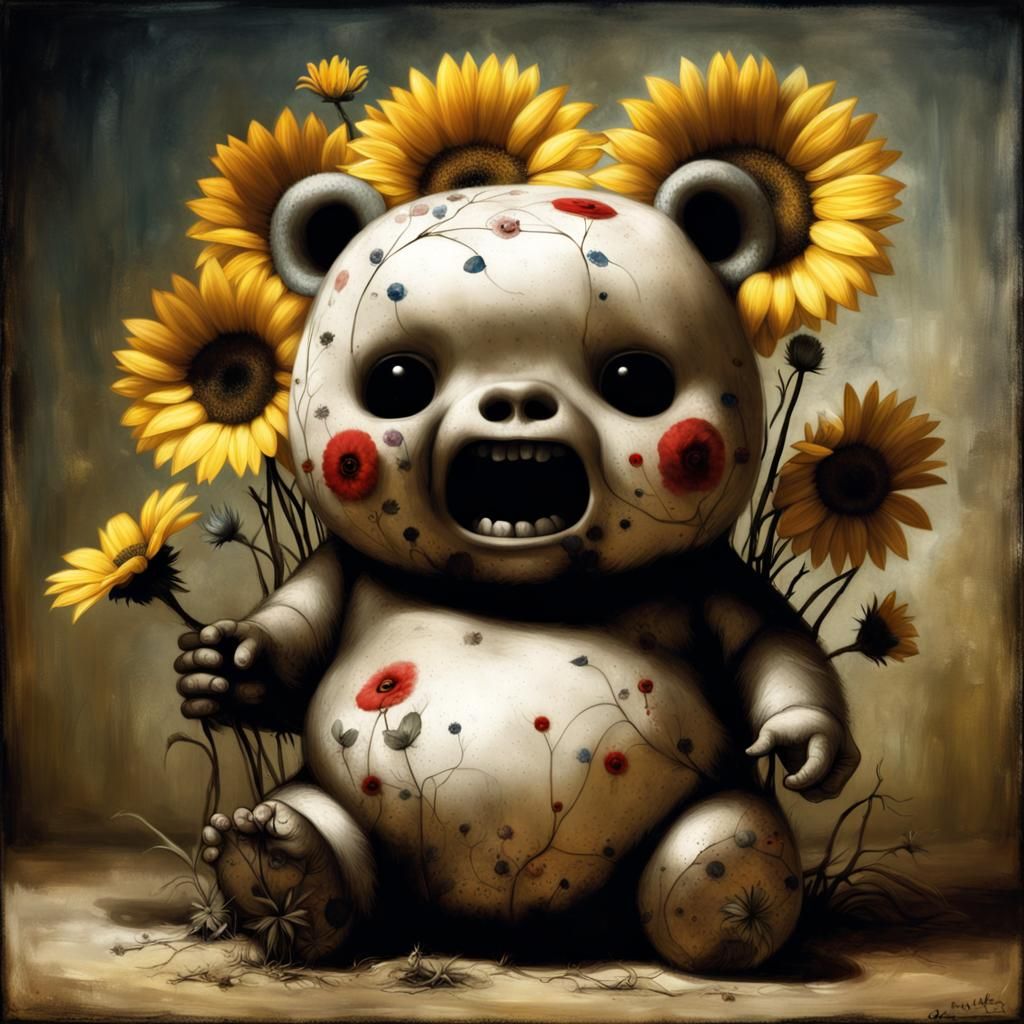 Demonic Cybernetic Cub Playing in Volcanic Jungle