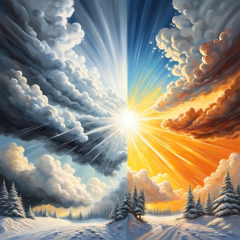 Contrasting Seasons: Thunderstorm, Snow, and Sun