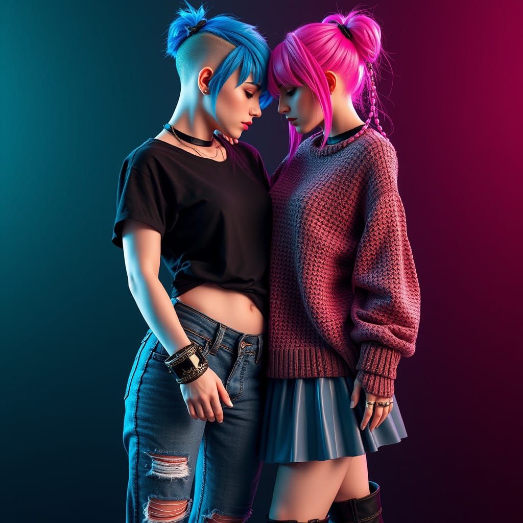 Emo Scene Girls in Intimate Connection
