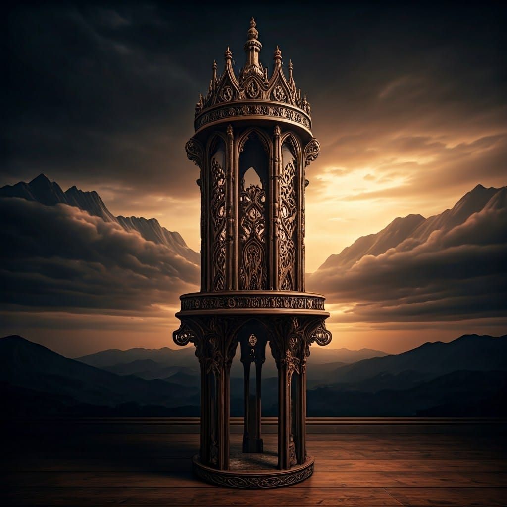 Ornate Cat Tree in Dystopian Sci-Fi Style