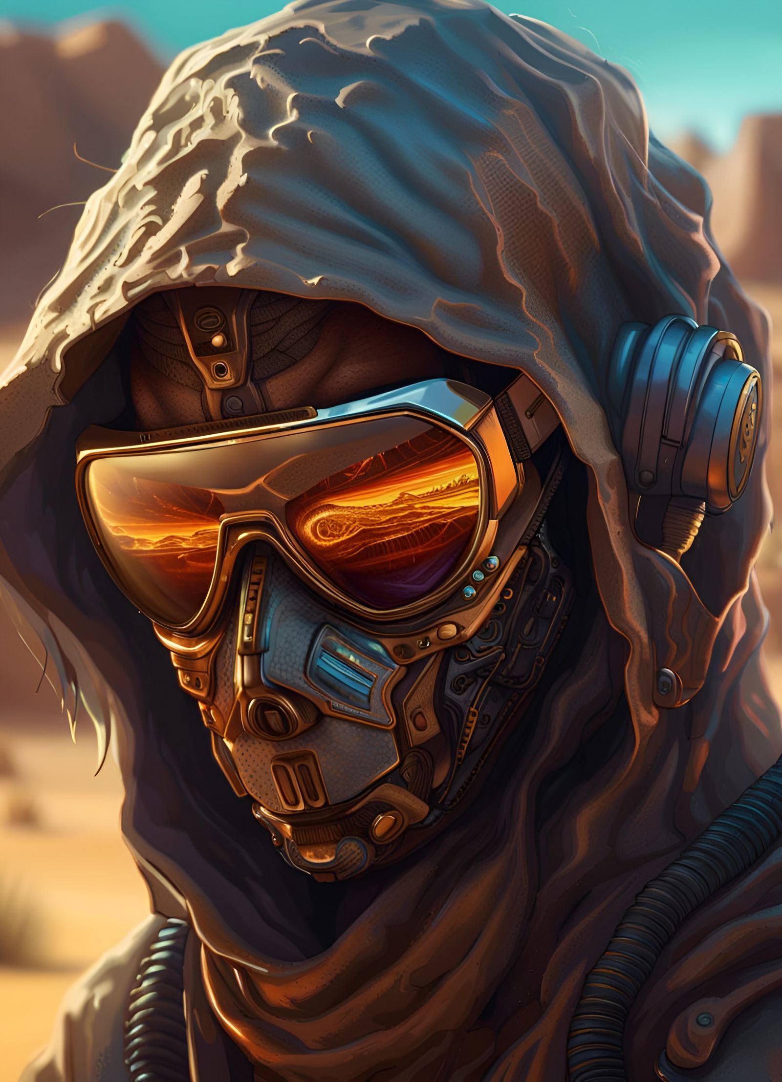 Desert Cyberpunk Portrait in Hyperrealistic Style