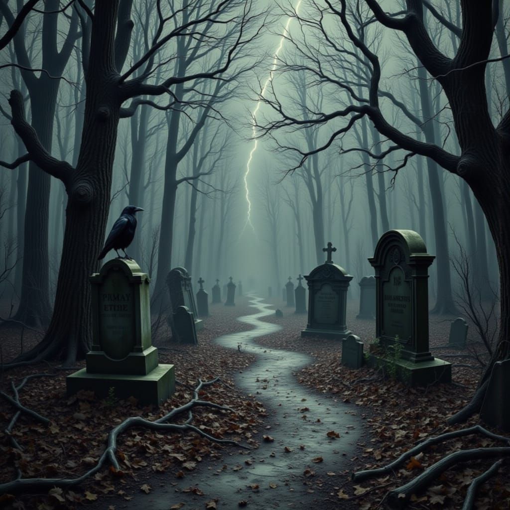 Moody Eldritch Ravens in a Graveyard Masterpiece