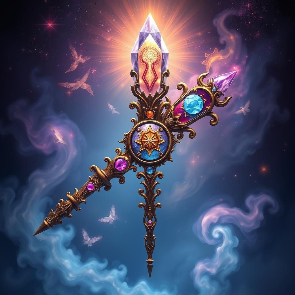 Ornate Crystal Wand with Ethereal Glow