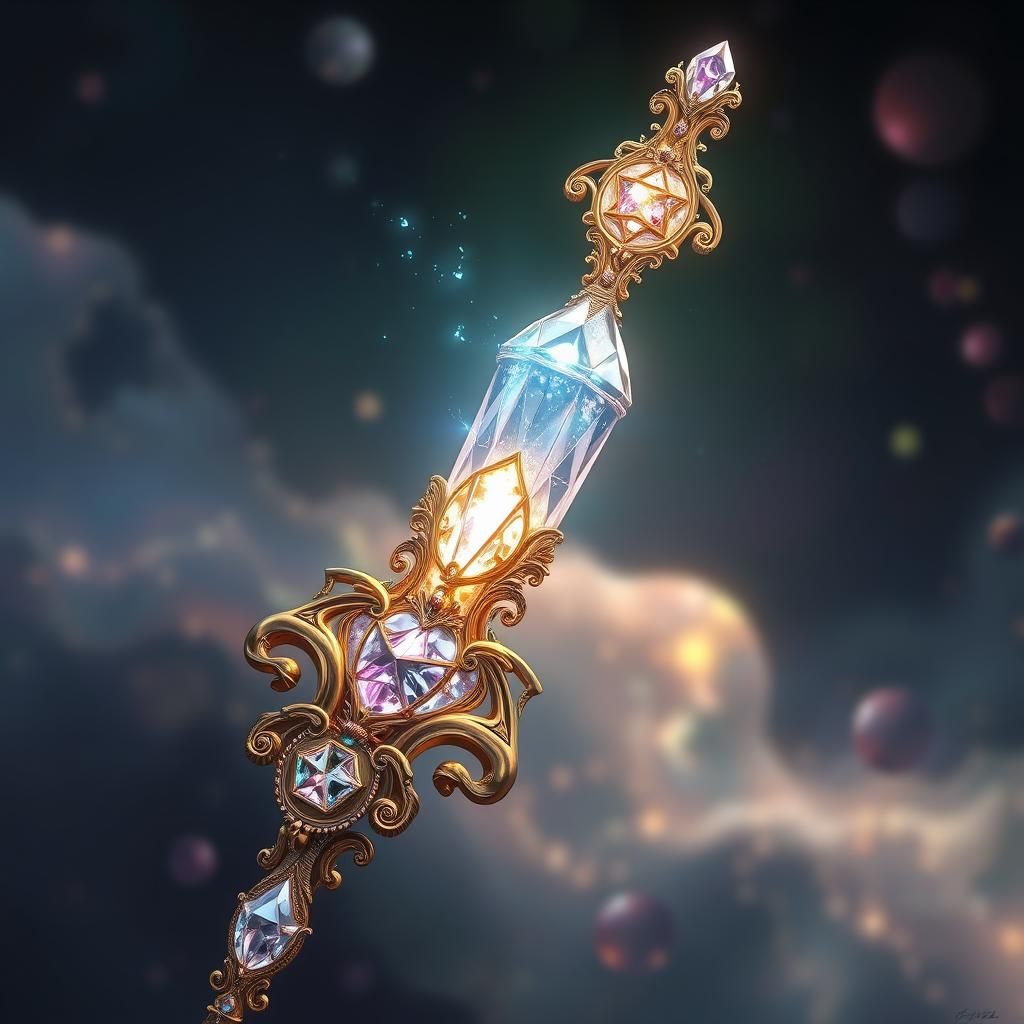 Ornate Gemstone Wand with Mystical Symbols