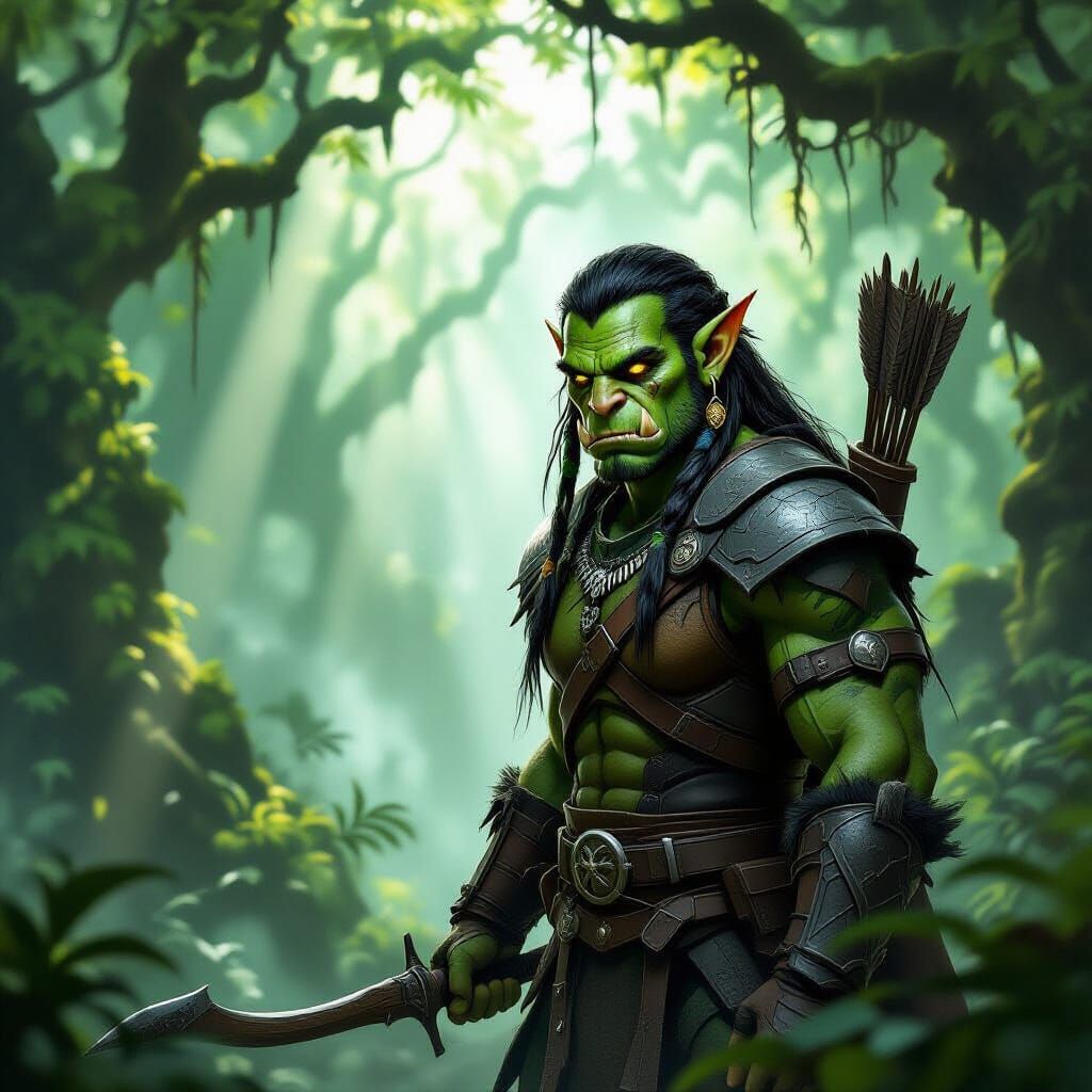 Orc Ranger in Misty Forest Concept Art