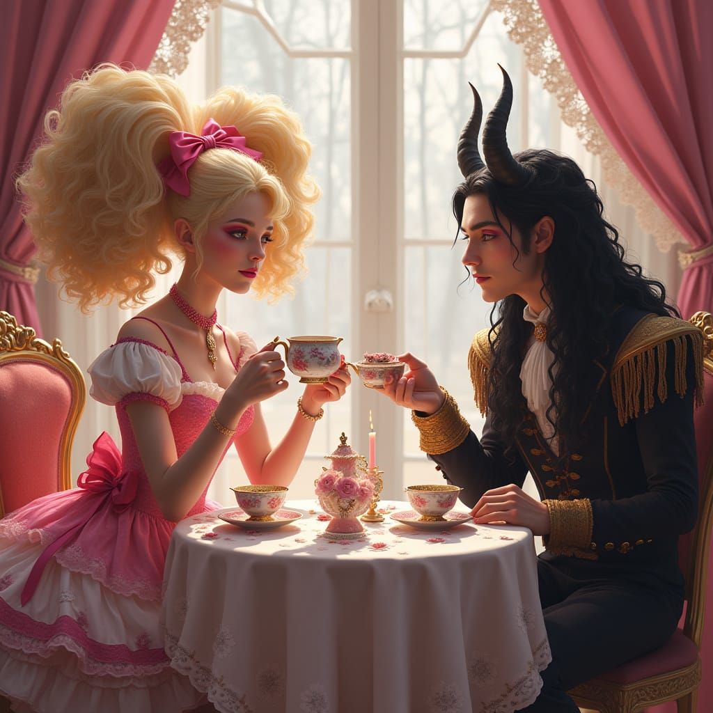 Regal Tea Service in Whimsical Fantasy Setting