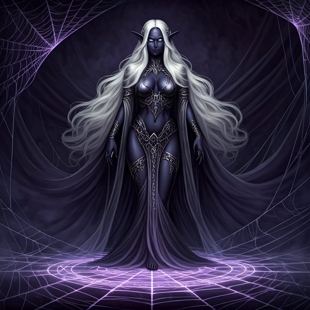 Elegant Dark Elf Priestess in Frank Frazetta Style