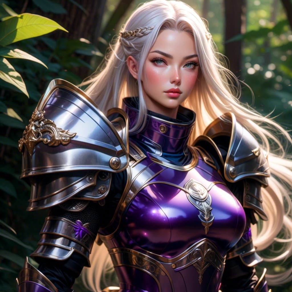 Female Knight in Neon Armor Portrait