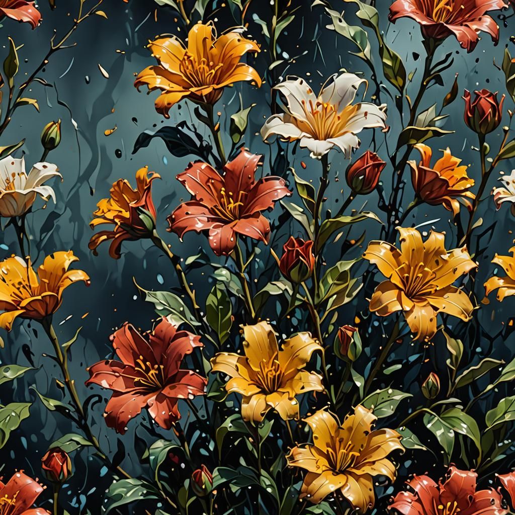 Floral Oil Painting in Watercolor Style