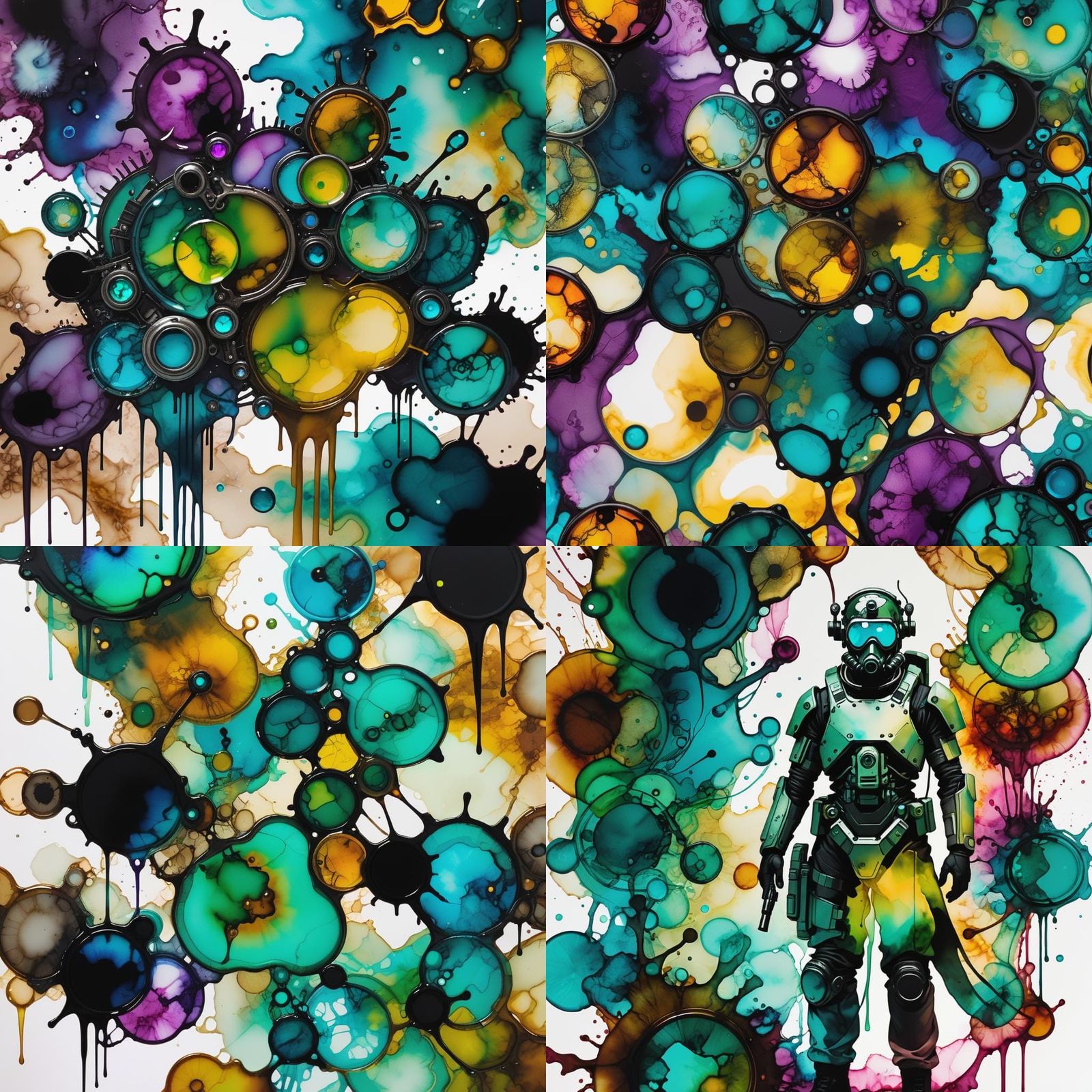 Dystopian Future Army in Alcohol Ink Style