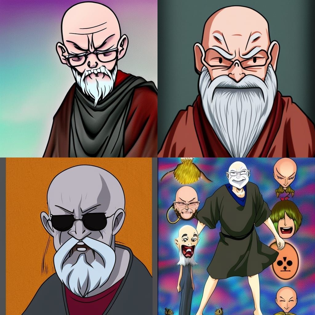 Happy Old Wizard in Anime Style Digital Art