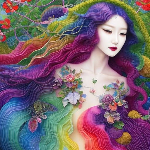 Rainbow-Human Hybrid in Vines: High Fashion Art