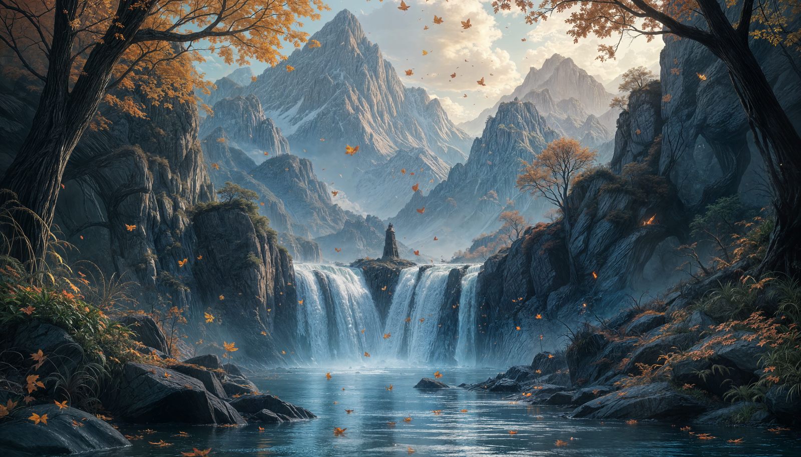 Anime River Flows Up Mountain in Detailed 3D Art