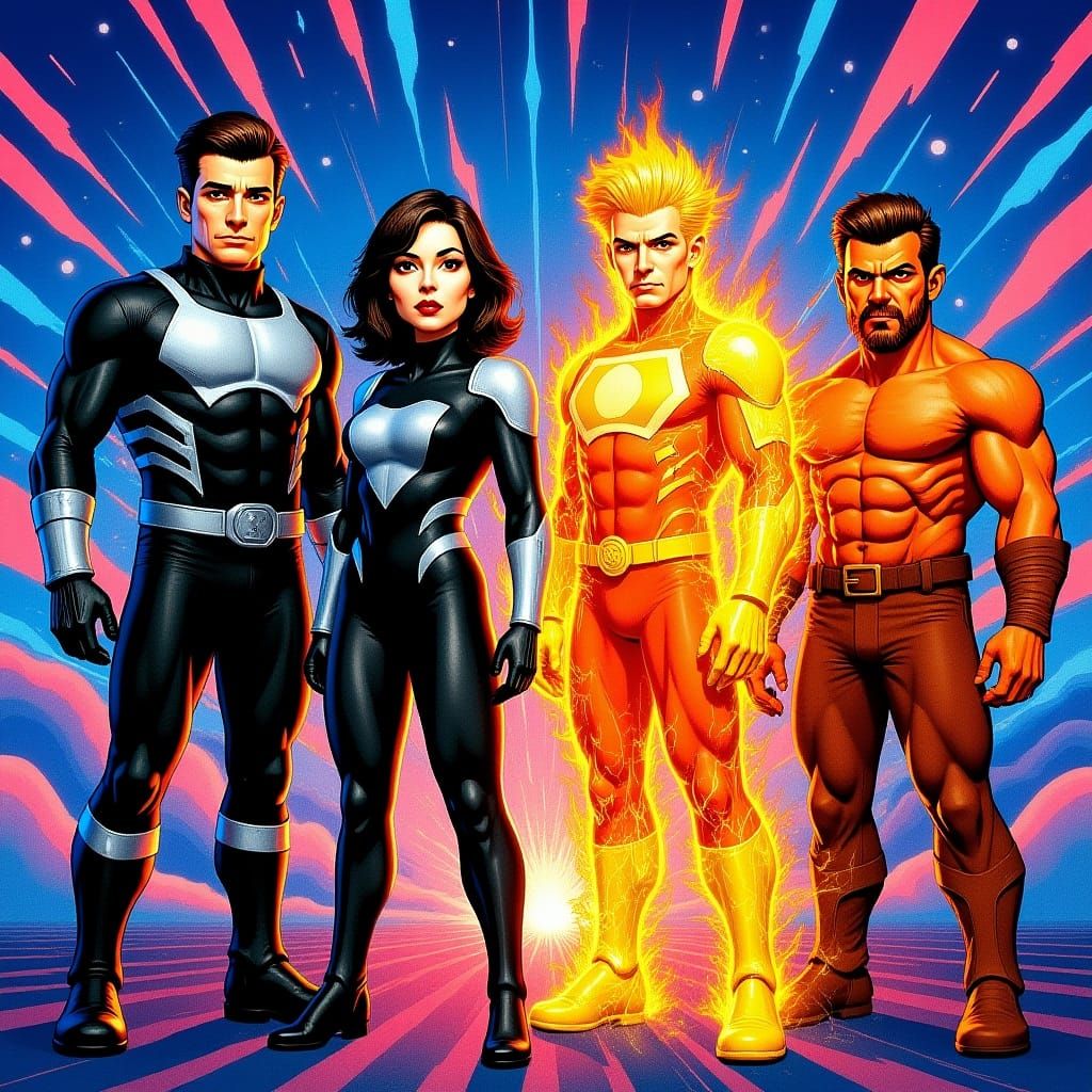 Dynamic Superhero Team in Comic Book Style