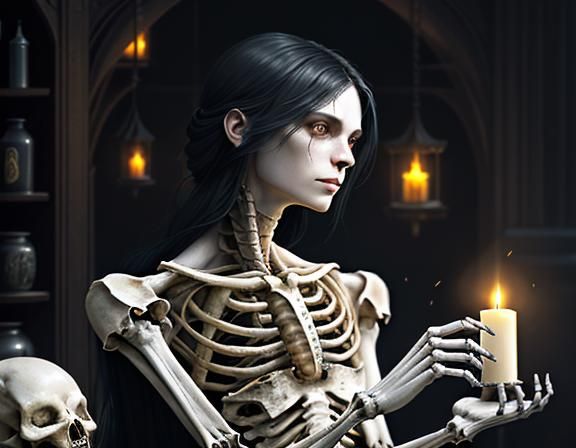 Furry Skeleton Cleans Bones in Mystical Workshop