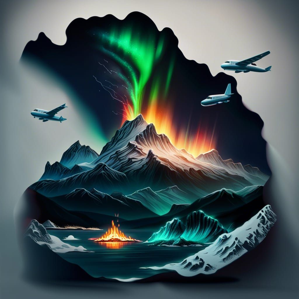 Night Island Plane Crash Under Aurora Lights