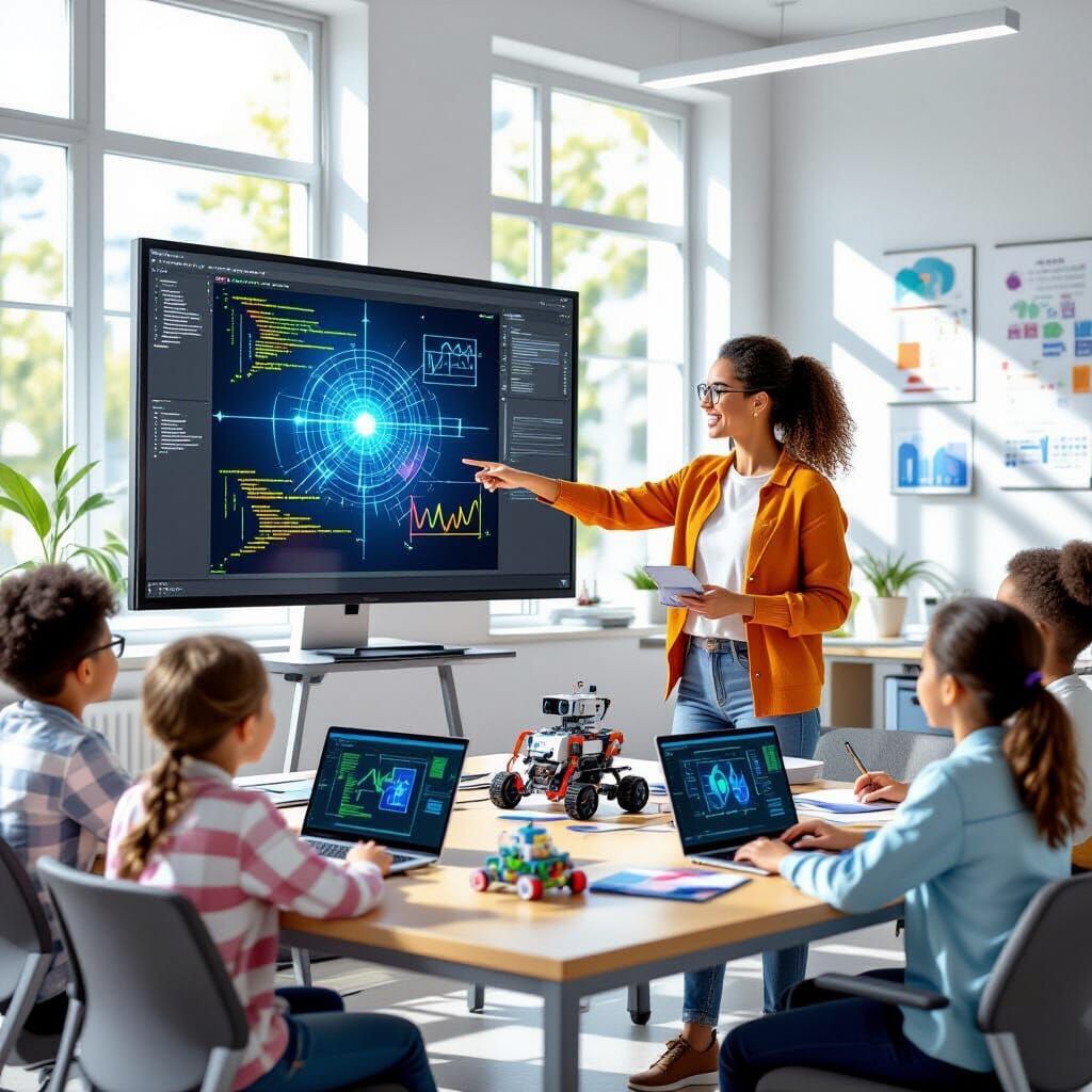 Teacher Leads Engaging STEM Lesson in Modern Classroom