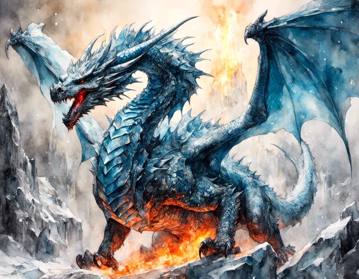 Majestic Ice Dragon Breathing Fire