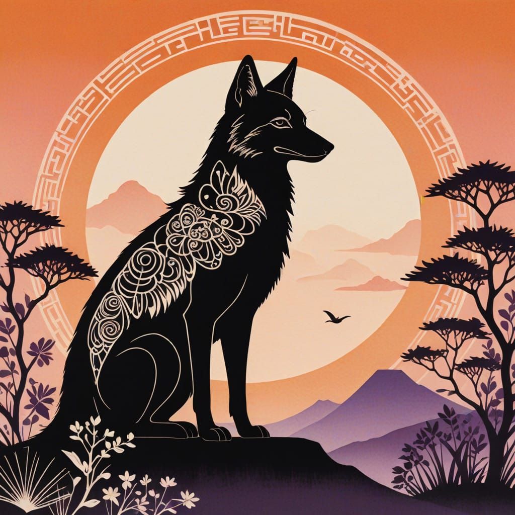 Regal Coyote Silhouette in Geometric Sunset Logo