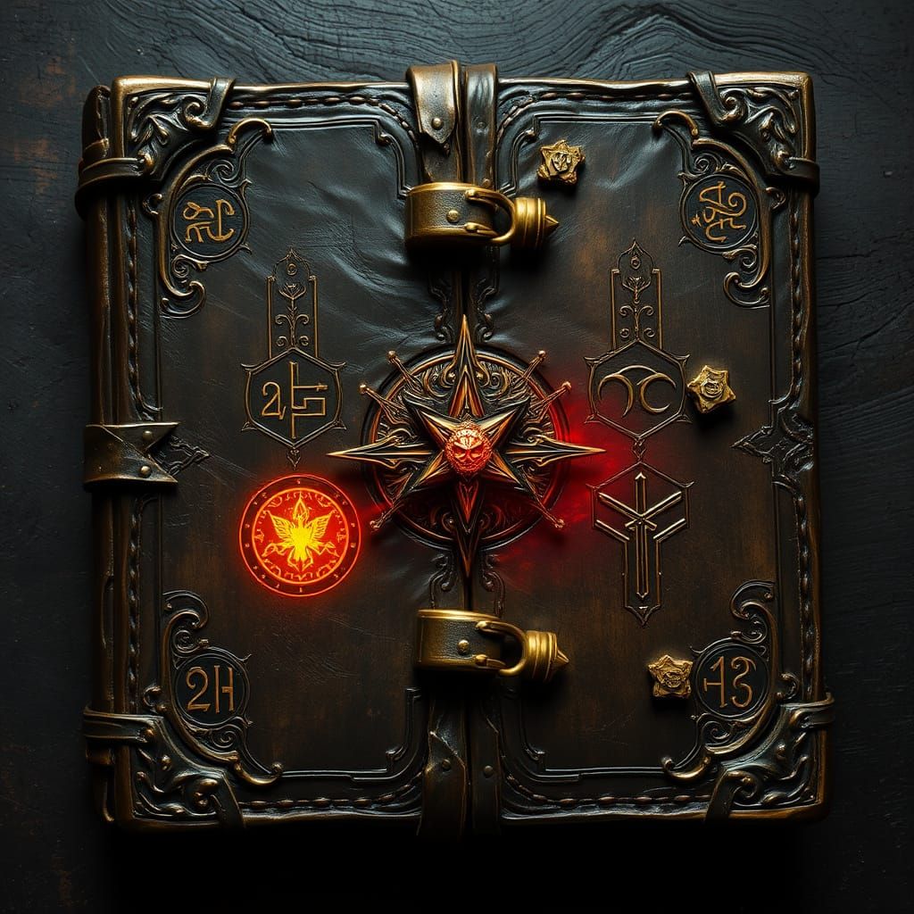 Mysterious Book with Golden Locks and Glowing Runes