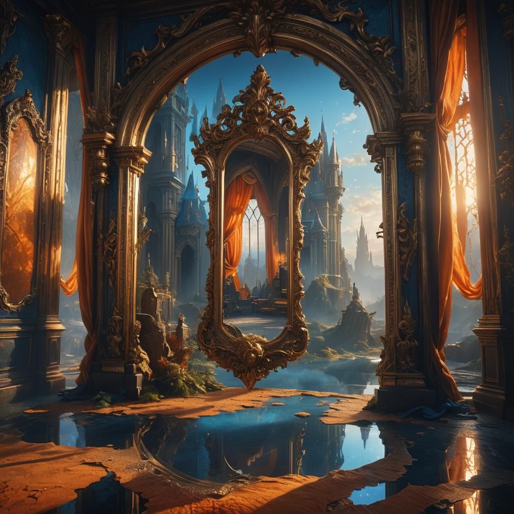 Mystical Mirror Reflecting a Fantastical Realm