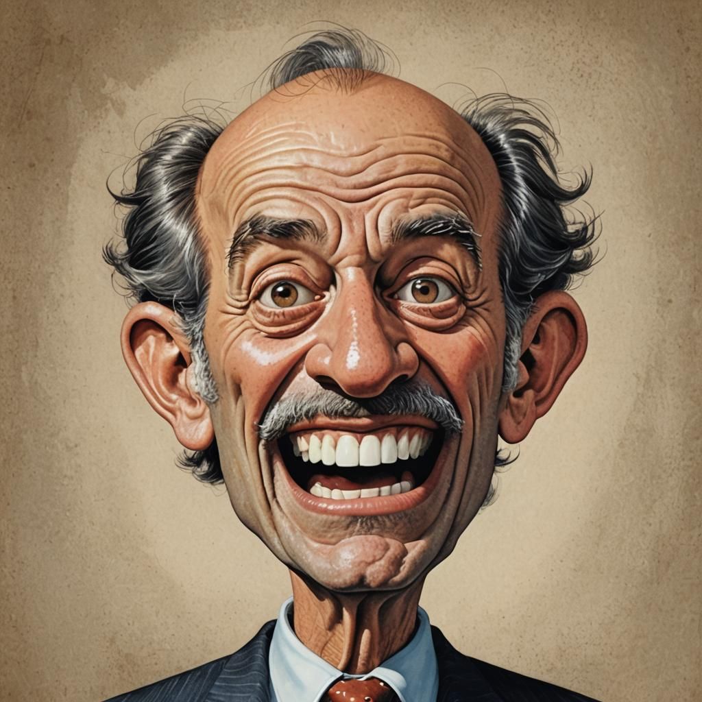 Humorous Caricature of Man with Exaggerated Features