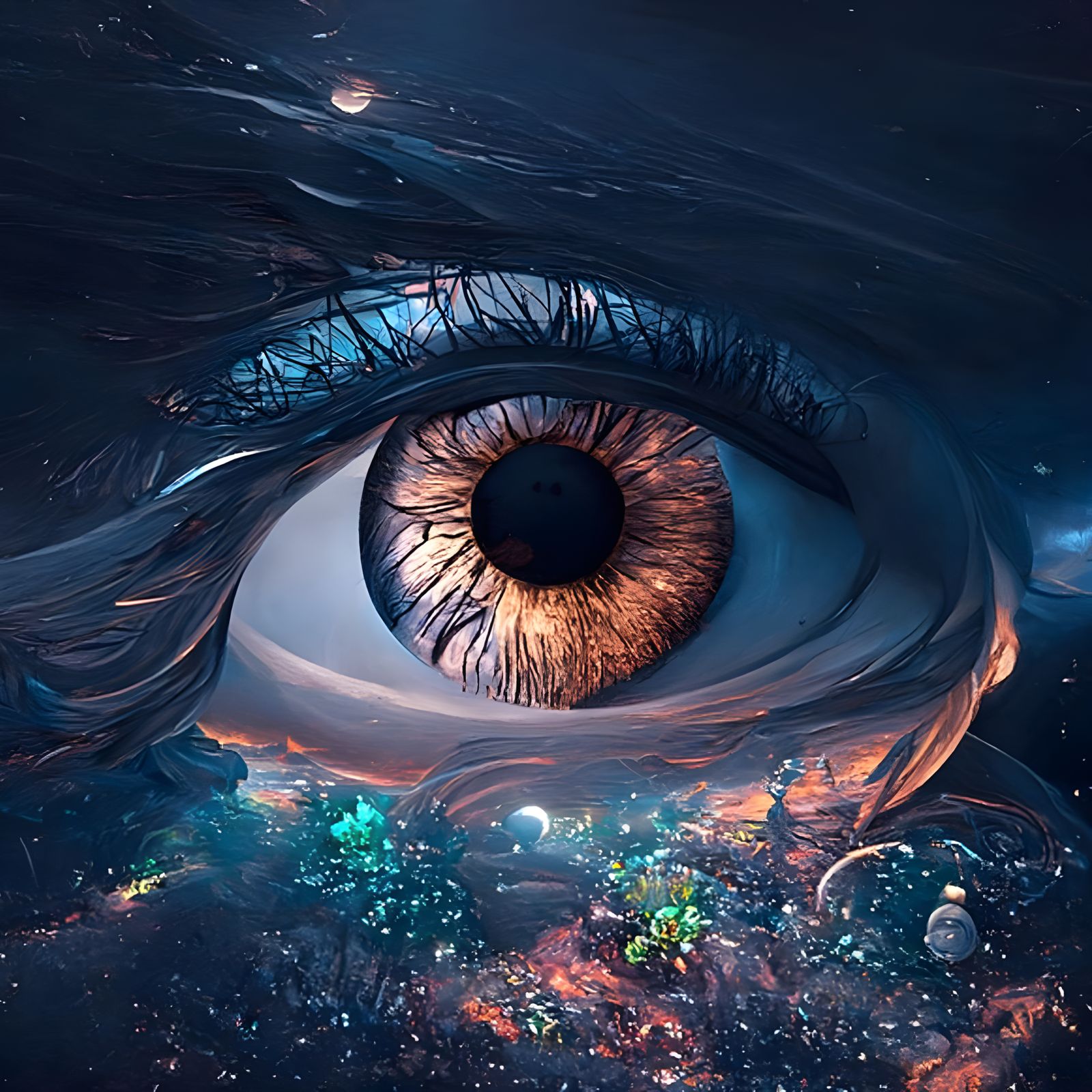 Detailed Eye Reflecting Mountain Landscape