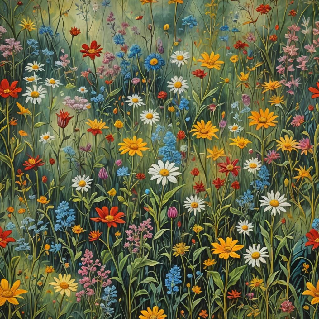 Surreal Wildflowers Glade, Salvador Dali Style
