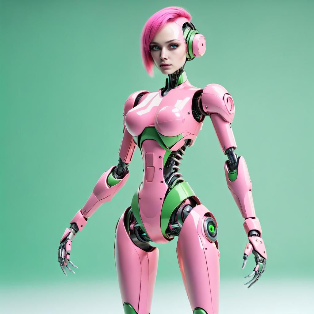 Attractive Pink Robot in Swimsuit with Replaceable Arms